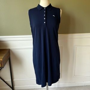 Tommy Bahama Navy blue Polo Dress collared L sleeveless logo marlin